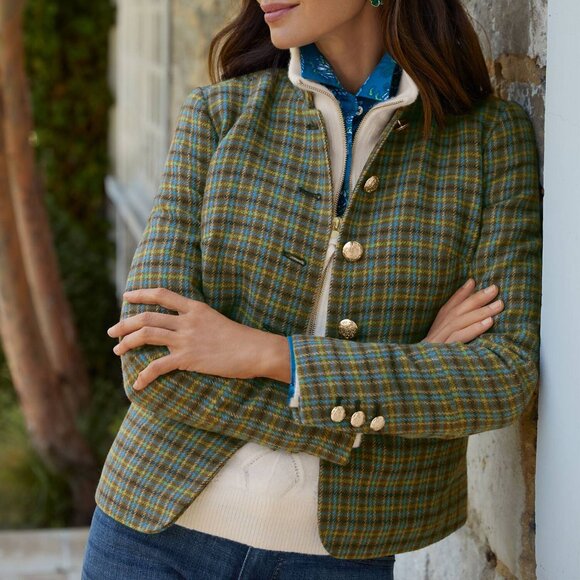 Talbots Jackets & Blazers - Talbots Shetland Officer Jacket in Apple Plaid wool blend academia equestrian 14